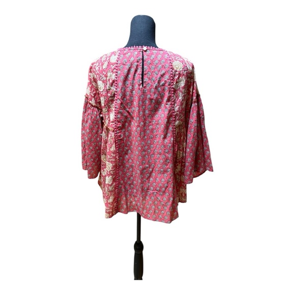 Rachel Zoe pink and white floral print top with bell sleeves size L - Picture 5 of 6